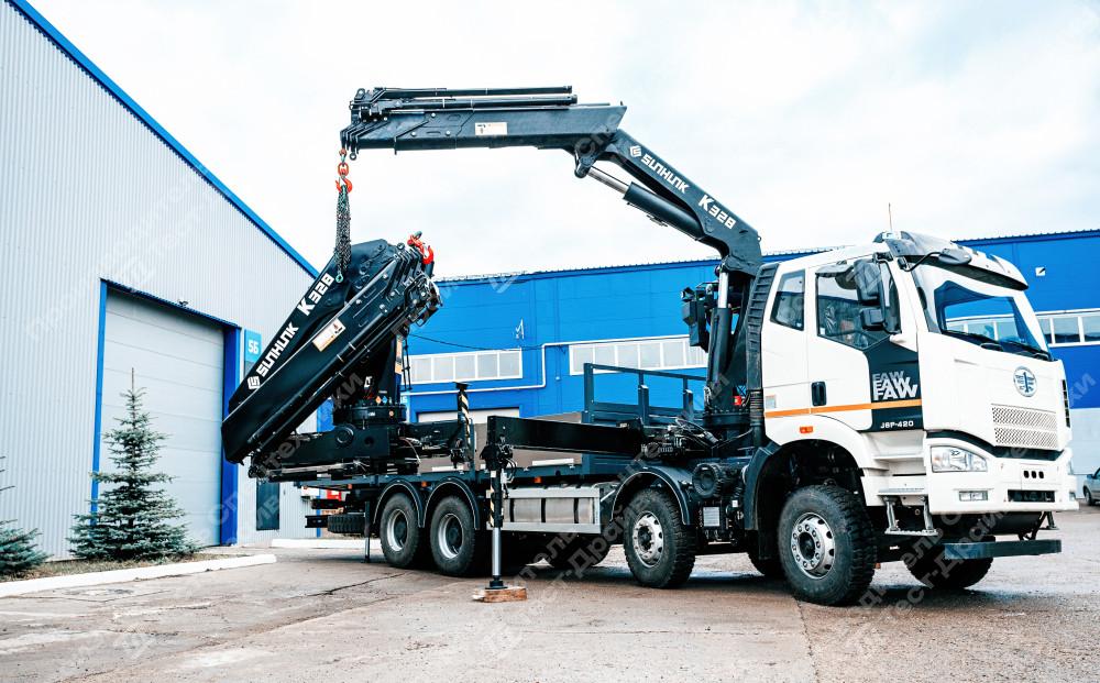 Бортовой FAW CA3310 8x4 с ГМУ SunHunk K328-4 Фото №1