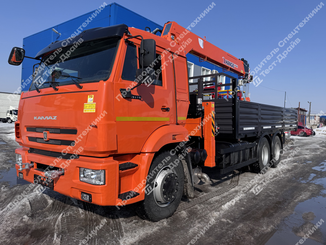 Бортовой КамАЗ 65115 6x4 с КМУ Hangil HGC 986 с сертифицированной корзиной Фото №1