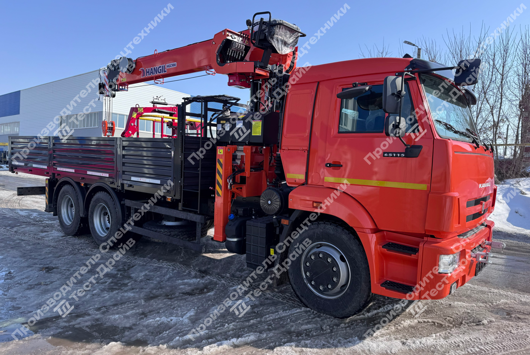 Бортовой КамАЗ 65115 6x4 с КМУ Hangil HGC 986 с сертифицированной корзиной Фото №8
